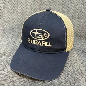 Subaru Adventure Trucker Hat Navy Blue Tan Mesh Snapback Cap 0912
